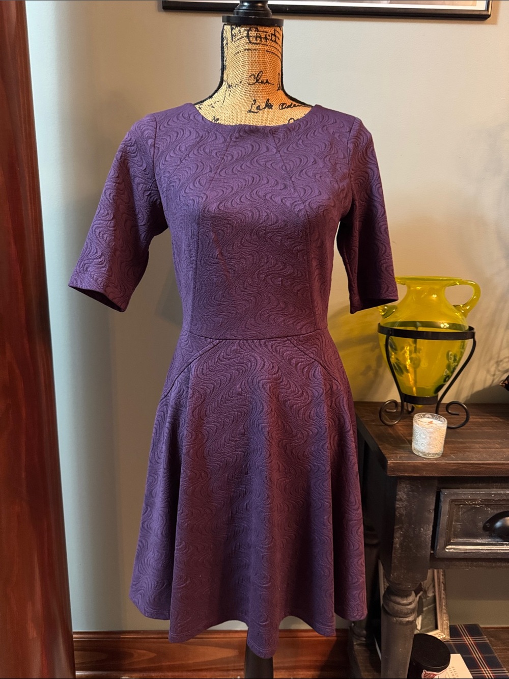 Danny and Nicole Purple Textured Fit-and-Flare Dress. Size 8P
